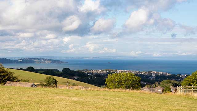 View across the fields towards St Marys Bay, Brixham