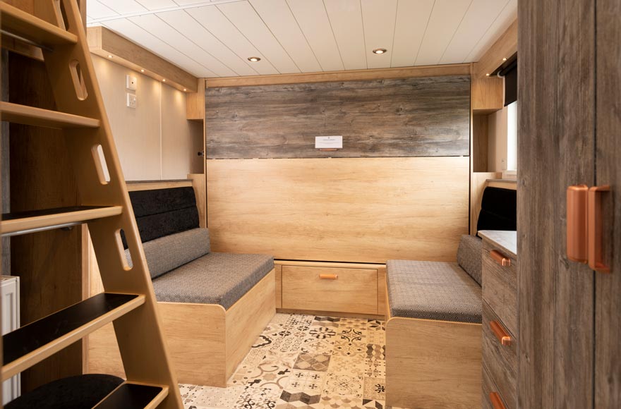 Interior showing sofabeds, designed for simplicity and comfort