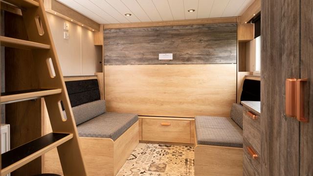 Interior showing sofabeds, designed for simplicity and comfort