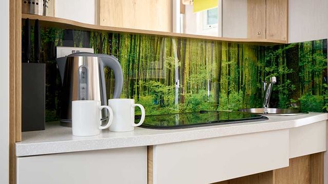 kitchen facilities showing a kettle, mugs and a hob