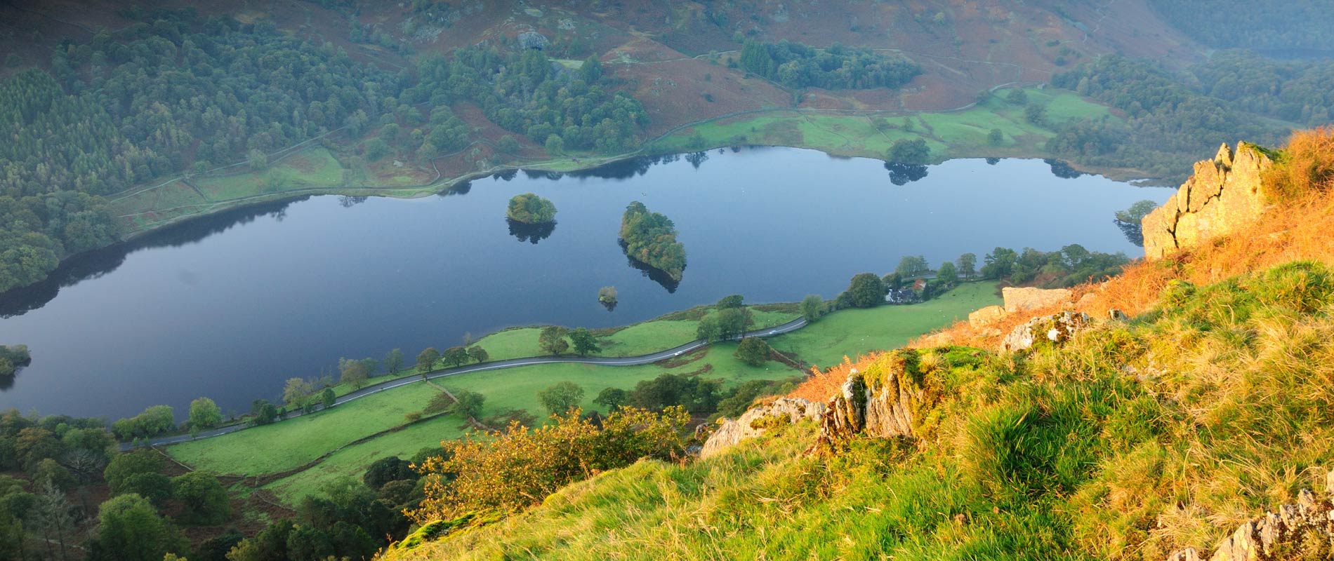 An aerial view on Coniston Water in the Lake District.