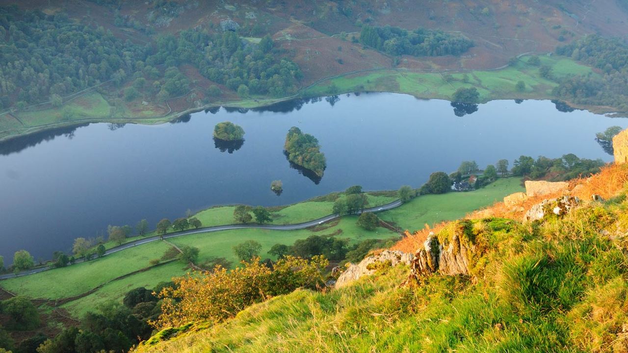 An aerial view on Coniston Water in the Lake District.