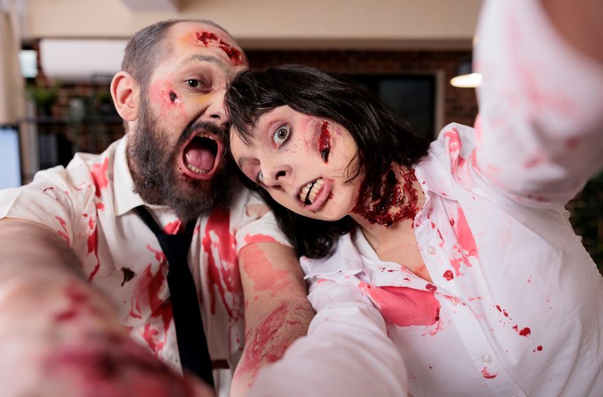 Two actors playing scary improvised roles for Halloween